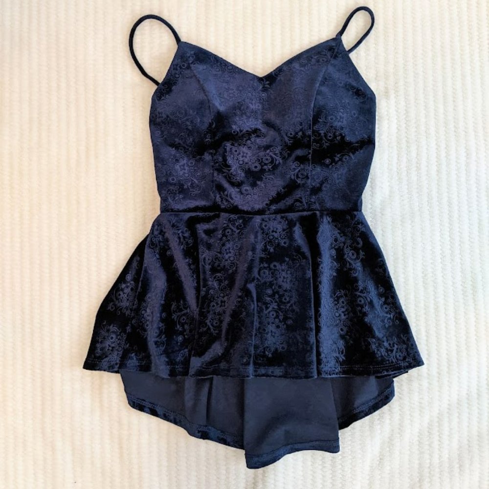 Corset Style Blue Velvet Top - Size XS